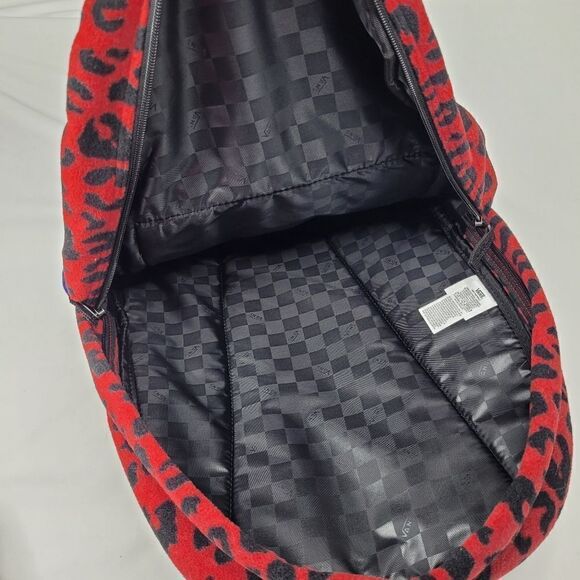 NEW VANS PLUSH LEOPARD FURRY BLACK BLUE RED GOLD Deana BACKPACK TRAVEL BAG NWT - Picture 5 of 16